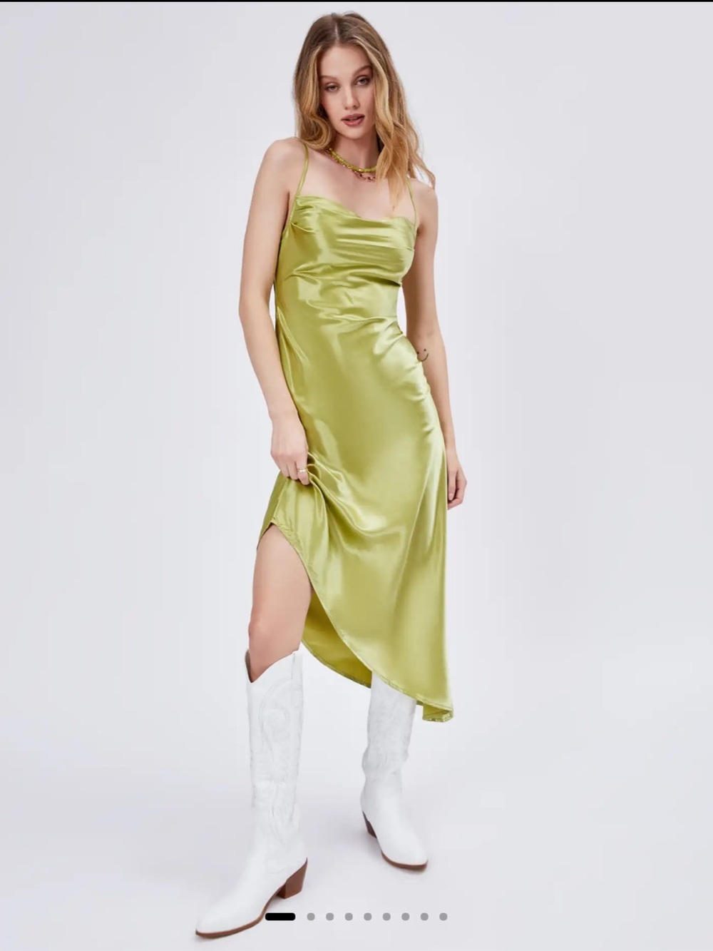 CIDER SATIN ASYMMETRICAL HEM CAMI DRESS